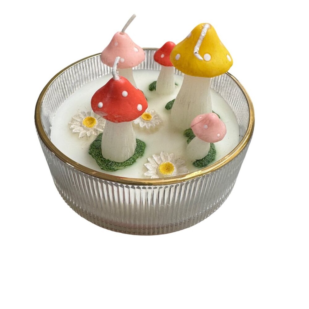 Gardener Variety Multicolor Mushroom Candle Glass Jar